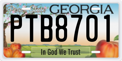 GA license plate PTB8701