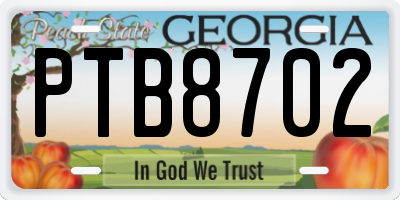 GA license plate PTB8702