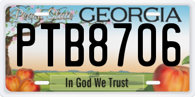 GA license plate PTB8706