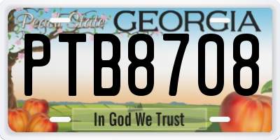 GA license plate PTB8708