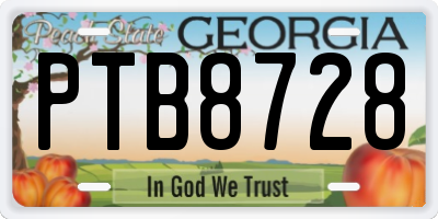 GA license plate PTB8728