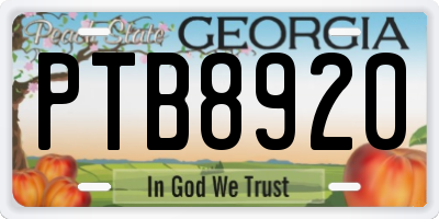 GA license plate PTB8920