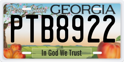 GA license plate PTB8922