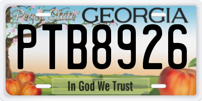 GA license plate PTB8926