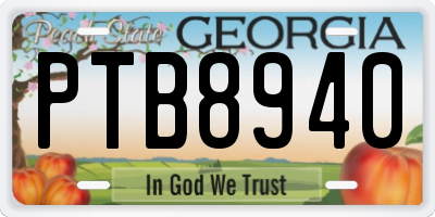 GA license plate PTB8940