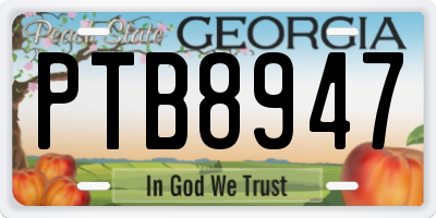 GA license plate PTB8947