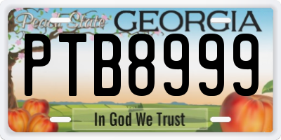 GA license plate PTB8999
