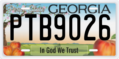 GA license plate PTB9026