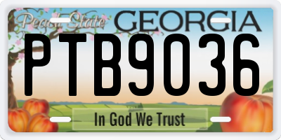 GA license plate PTB9036