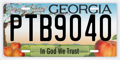 GA license plate PTB9040