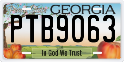 GA license plate PTB9063