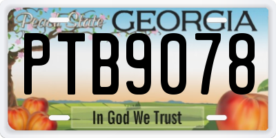 GA license plate PTB9078