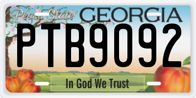 GA license plate PTB9092