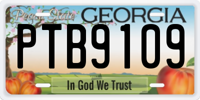 GA license plate PTB9109