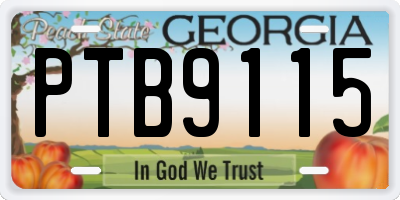 GA license plate PTB9115