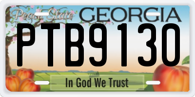 GA license plate PTB9130