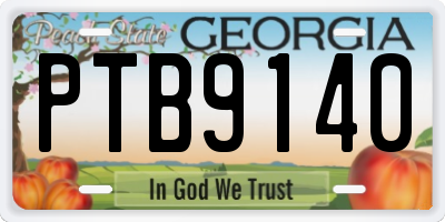 GA license plate PTB9140
