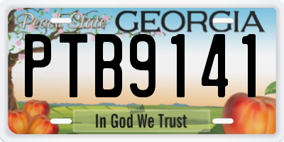 GA license plate PTB9141