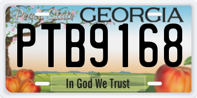 GA license plate PTB9168
