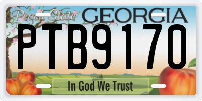GA license plate PTB9170