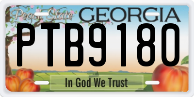 GA license plate PTB9180
