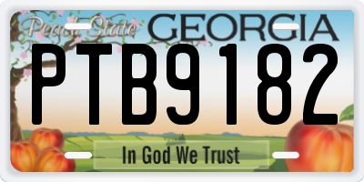 GA license plate PTB9182