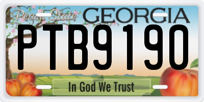 GA license plate PTB9190