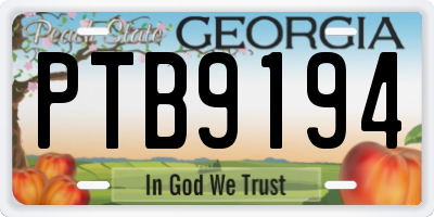 GA license plate PTB9194