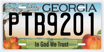 GA license plate PTB9201