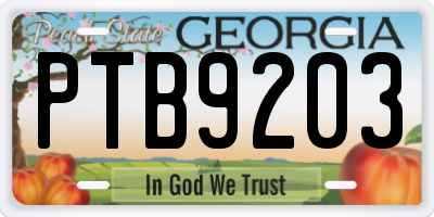 GA license plate PTB9203