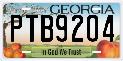 GA license plate PTB9204