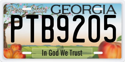 GA license plate PTB9205