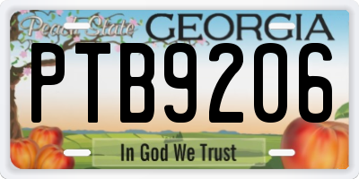 GA license plate PTB9206