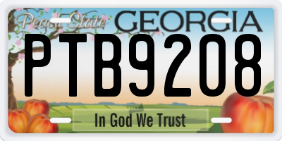 GA license plate PTB9208