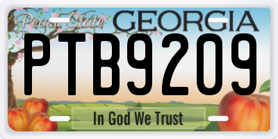 GA license plate PTB9209
