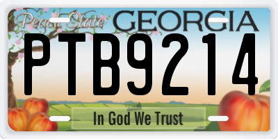 GA license plate PTB9214