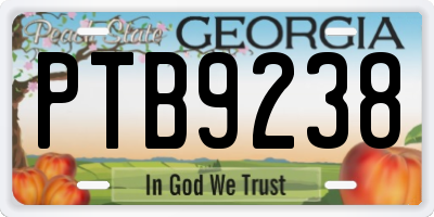 GA license plate PTB9238