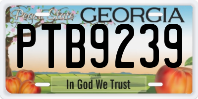 GA license plate PTB9239