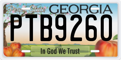 GA license plate PTB9260