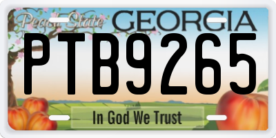 GA license plate PTB9265