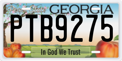 GA license plate PTB9275