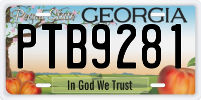 GA license plate PTB9281