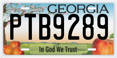 GA license plate PTB9289