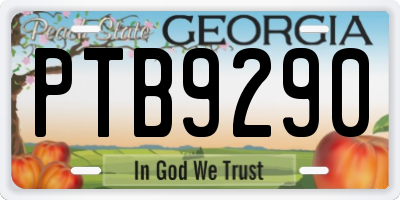 GA license plate PTB9290