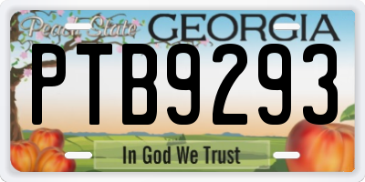 GA license plate PTB9293