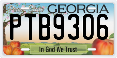 GA license plate PTB9306