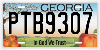GA license plate PTB9307