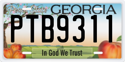 GA license plate PTB9311