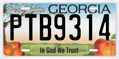 GA license plate PTB9314