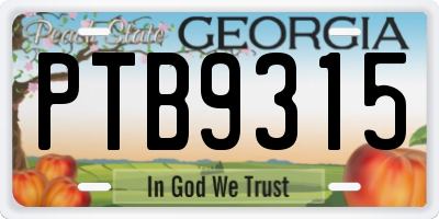 GA license plate PTB9315